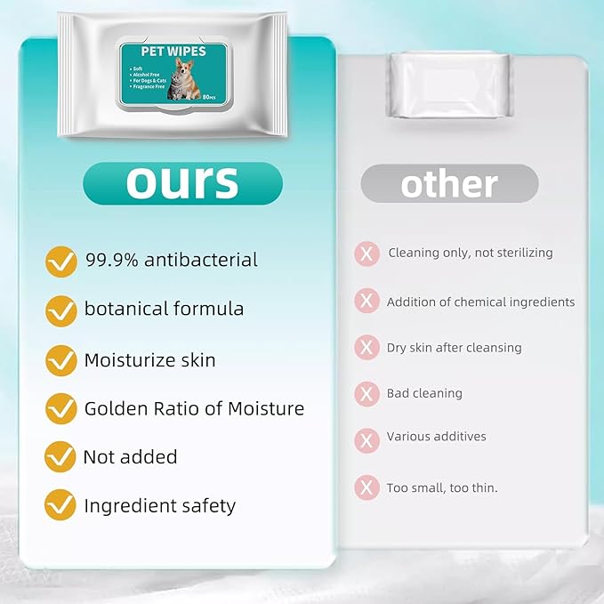 Natural Pet Wipes for Dogs and Cats 100% Natural Plant Based, Dog Cleaning Deodorizing Puppy Wipes | Dog for Paws and Butt (320pcs - 4 Pack)