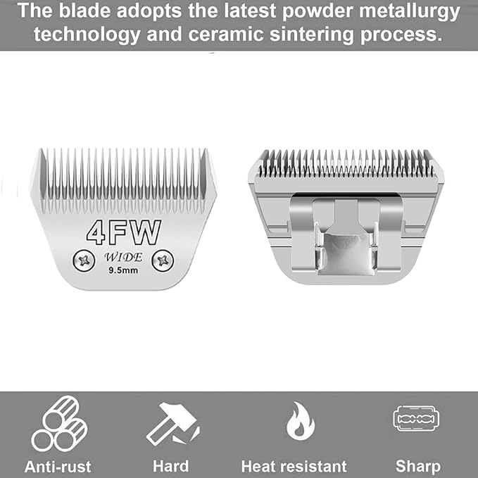 2PCS 4FW Wide Blades for Dog Grooming Blades Compatible with Andis,Oster A5,Wahl km10 Dog Clippers Stainless Steel Blades Blades for Animal Dog,Cat,Horse, Size:#4FW(9.5mm)