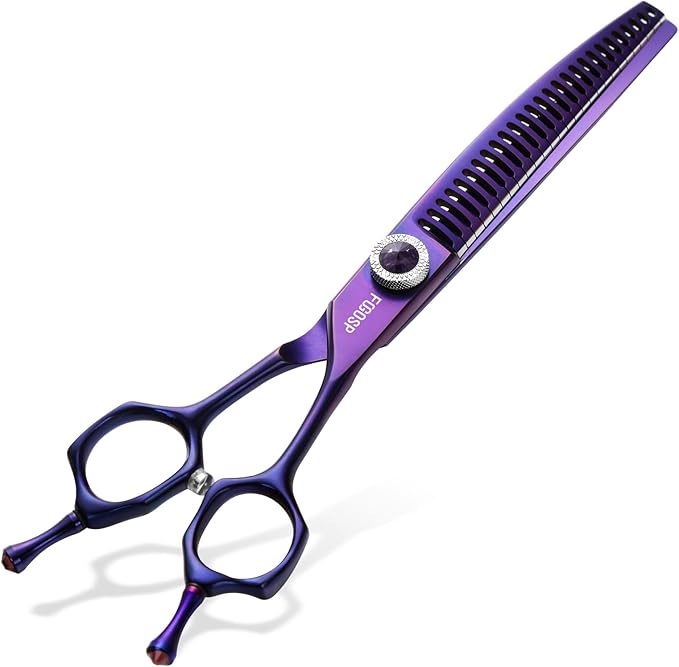 Professional Curved Chunkers Dog Grooming Scissors 7'' Curved Comb Thinning Shears for Dogs Pet 27 Teeth Japan VG10 Sharp and Smooth(7 Curve Chunker, Purpler)
