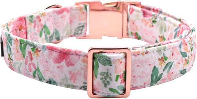 Lionet Paws Dog Collar, Comfortable Adjustable Cute Collar with Metal Buckle for Male Female Dogs Gift, Pink Flower, Large, Neck 16-24 inches