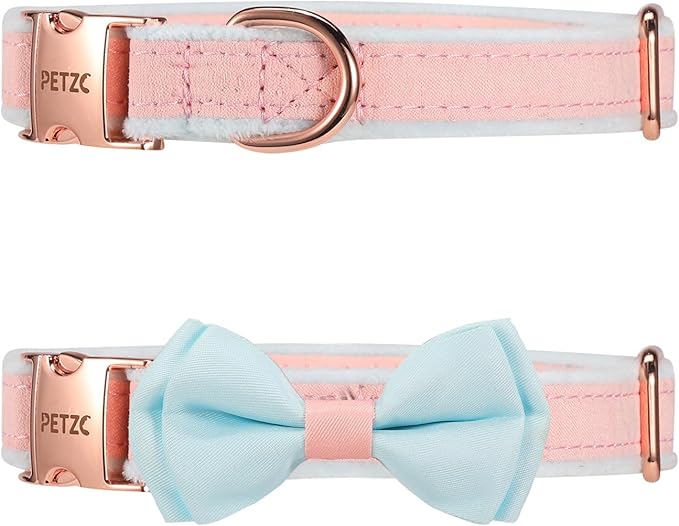 Dog Collar,Metal Buckle Pet Collar Suede Dog Collar Soft&Comfy Adjustable Pet Gift Collars with Bow for Small Medium Large Dogs (Medium, Pink&Blue)