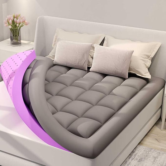 BDEUS Dual Layer 5 Inch Memory Foam Mattress Topper Twin Size, 2 Inch Gel Memory Foam Plus 3 Inch 1450 GSM Down Alternative Quilted Pillow Top Mattress Pad Cover,Dark Gray