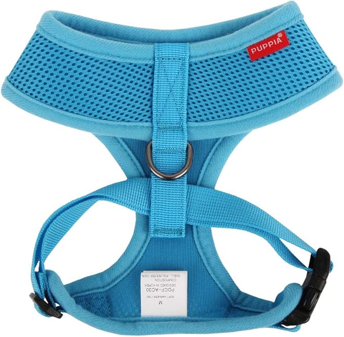 Puppia Soft Dog Harness No Choke Over-The-Head Triple Layered Breathable Mesh Adjustable Chest Belt and Quick-Release Buckle, Sky Blue, X-Large