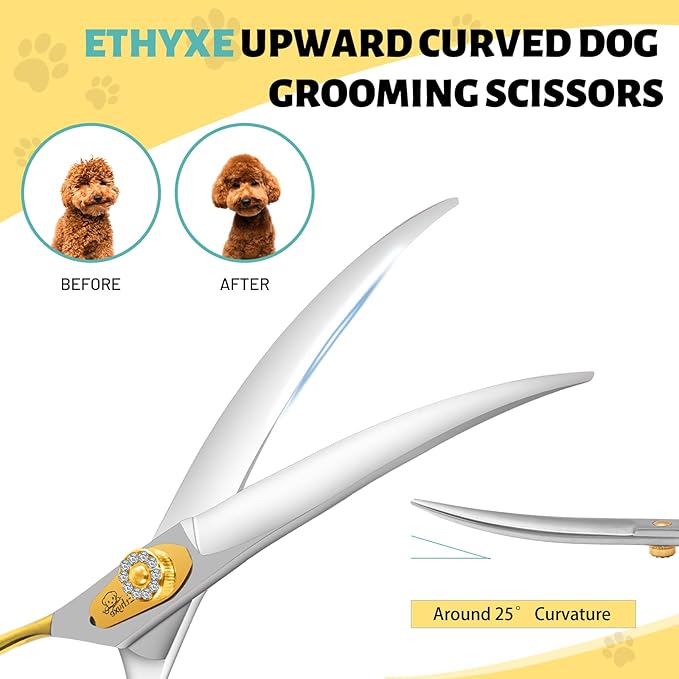 7 Inch Curved Dog Grooming Scissors Made Of 440C Stainless Steel Professional Downward Curved Pet Face Trimming Shears with Jewelled Screw, Sharp & Comfortable for Groomers