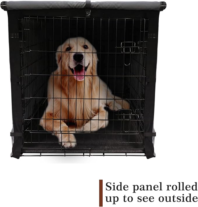 Yotache Dog Crate Cover for 36" Medium Double Door Wire Dog Cage, Lightweight 600D Polyester Indoor/Outdoor Waterproof & Windproof Pet Kennel Covers, Gray | NO Wire Crate