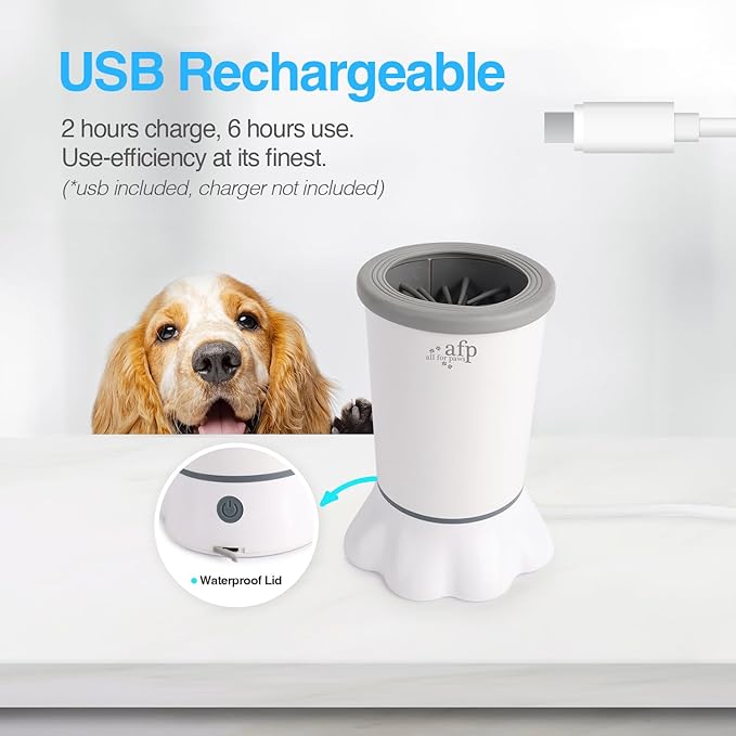 ALL FOR PAWS Automatic Dog Paw Cleaner, Dog Foot Washer Electric Paw Washer for Dogs Portable Paw Cleaner Cup, Mud Paw Clean Station, Silicone Brush Soft for Paws, Two Speed, Suction Cup Bottom