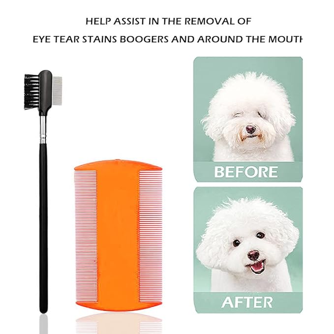SKYPIA 5 Pcs Dog Comb Set - Tear Stain Remover, Flea Comb for Dogs and Cats, Grooming Kit for Small Pets