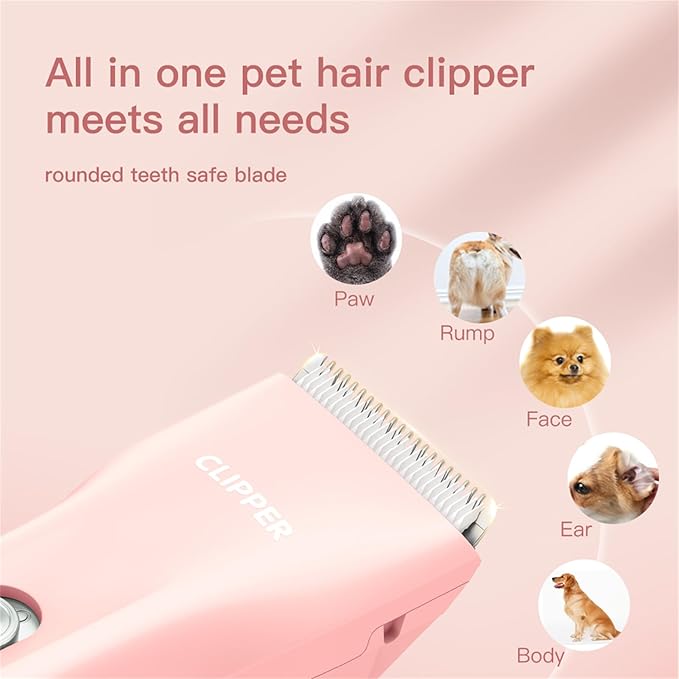 2 in 1 Prowerful Home Professional Dog Grooming Kit Clipper Low Noise USB Rechargeable Gifts for Dog Cat Pink,MTS006