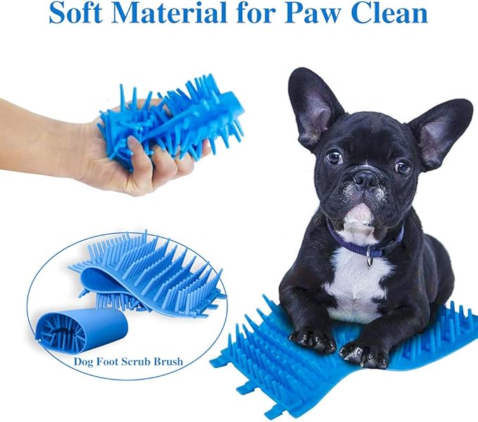 Portable Medium Dogs Muddy Paws Cleaner Feet Washer Cup with Grooming Brush Silicone Blue