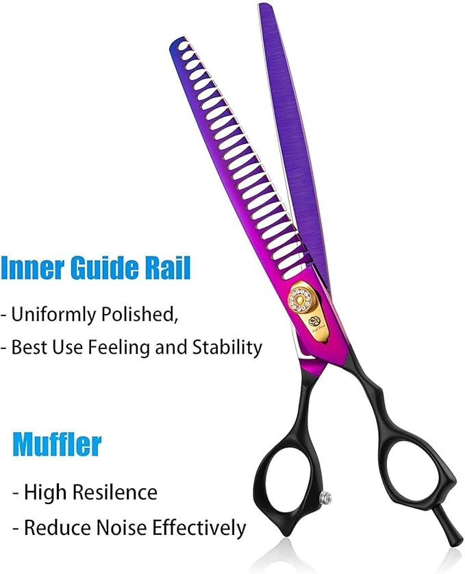 Professional 7.0/8.0 inch Pet Grooming Hair Cutting Scissors and 6.75/8.0 inch Dog Chunker Shear - Japan 440C Stainless Steel for Pet Groomer or Family DIY Use (8 inch Chunker Scissor)