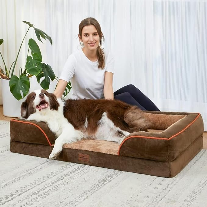 Jumbo Dog Bed for Extra Large Dogs, Waterproof Orthopedic Dog Bed, PV Washable Dog Sofa Bed, Jumbo Breed Dog Bed with Removable Cover & Non-Slip Bottom(Jumbo,Brown)