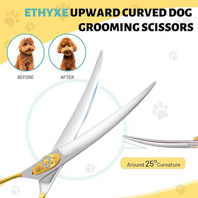 7 Inch Curved Grooming Scissors for Dogs and Pets, Professional Up-curved Scissor, Premium Steel Scissors for Dog Grooming, Ideal for Dogs, Cats, and Other Pets