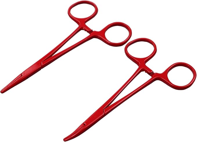 Pet Colourful Stainless Steel Hemostat Hemostatic Forcep,Pet Ear Hair Pull Forcep,Bend Head and Straight Head kit (Red)