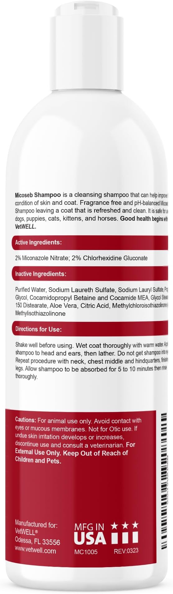 Micoseb Shampoo for Dogs & Cats - Topical Shampoo - 12 oz