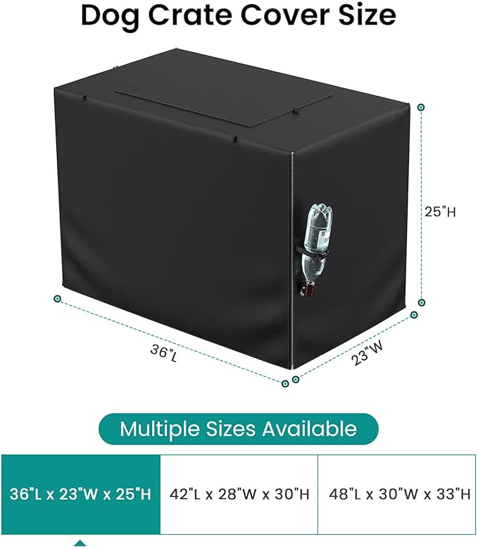 Dog Crate Cover - Privacy Kennel Cover Fits 36 inch Double Door Wire Crate, Heavy Duty 600D Oxford Fabric Dog Cage Cover with Top Window and Drinking Hole Design, Black, (Cover Only)
