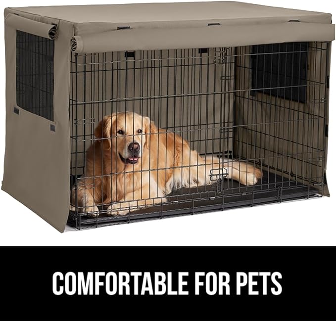 GORILLA GRIP Dog Crate Covers Compatible with Amazon Basics Dog Crates, All Sides Open, Privacy Cover Fits 48" Wire Kennel, Breathable Mesh Windows, Light Reducing Puppy Training Cage Topper, Taupe