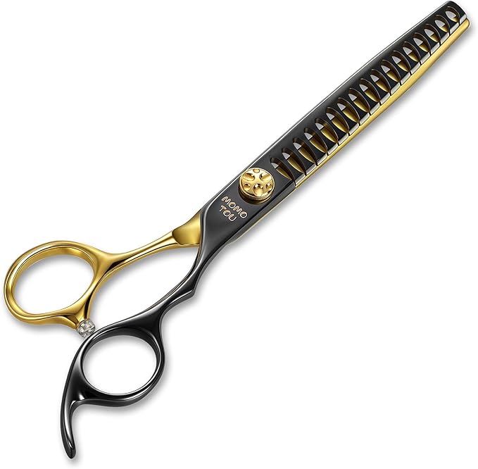 Black & Gold Professional Chunker Dog Grooming Scissors with Decorative Screw Sharp and Durable Japanese 440C Stainless Steel Pet Cat Texturizing Thinner Shears with Safe Round Tip 7.5''
