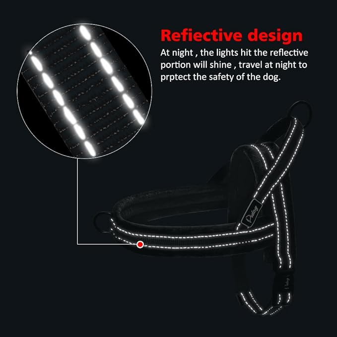 Didog Soft Flannel Padded Dog Vest Harness, Escape Proof/Quick Fit Reflective Dog Strap Harness,Easy for Training Walking,Black M Size