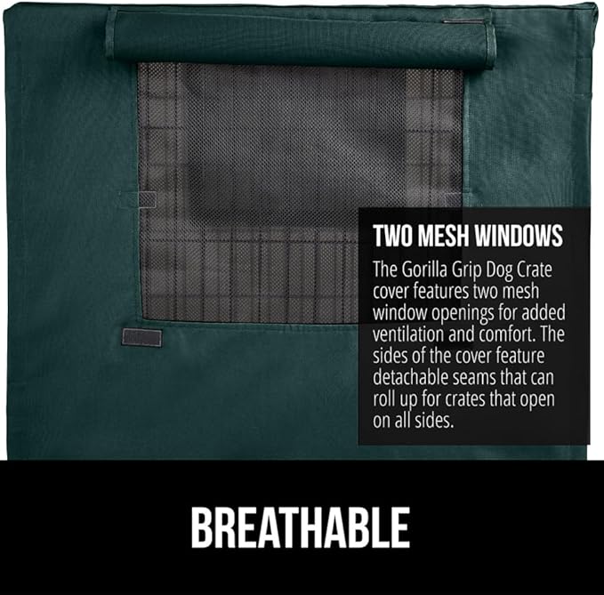 GORILLA GRIP Dog Crate Covers Compatible with Amazon Basics Dog Crates, All Sides Open, Privacy Cover Fits 36" Wire Kennel, Breathable Mesh Windows, Light Reducing Training Cage Topper, Hunter Green