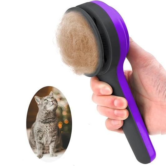 Cat Slicker Brush, Self-Cleaning Brush for Indoor Cats Grooming Brushes for Dogs Short Long Hair Cats Shedding Easy Remove Kittens Cats Loose Undercoat (Purple)
