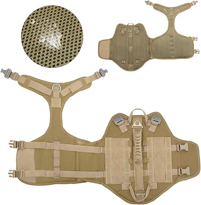 PET ARTIST Tactical Dog Harness for Hiking Training, No Pull Vest Harness for Medium Large Dogs, with Pouches and Patches Coyote Brown, M