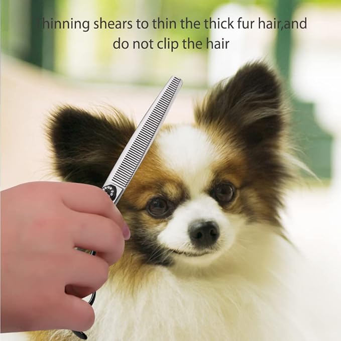 Fenice Peak 7.0'' Dog Thinning Scissors For Grooming 440C Stainless Steel Black Non-Slip Handle Sharp Blades Professional Pet Trimming Scissors for Cats Thinning Rate 35%