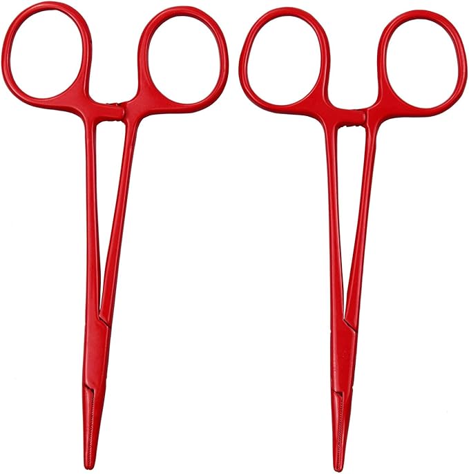 Pet Colourful Stainless Steel Hemostat Hemostatic Forcep,Pet Ear Hair Pull Forcep,Bend Head and Straight Head kit (Red)