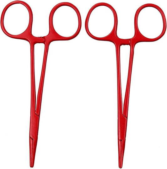 Pet Colourful Stainless Steel Hemostat Hemostatic Forcep,Pet Ear Hair Pull Forcep,Bend Head and Straight Head kit (Red)
