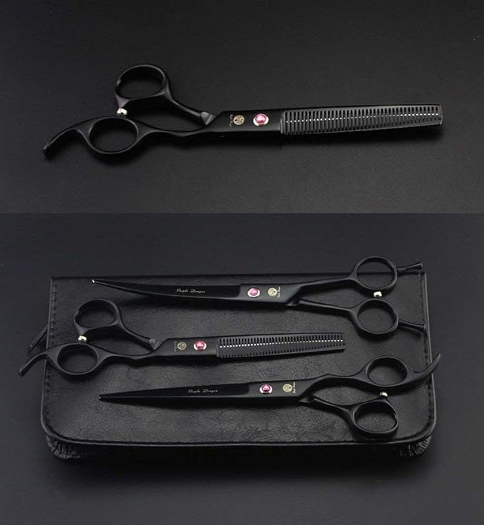 Purple Dragon 7.0 inch Rhinestone Decoration 3PCS Pet Grooming Scissors Dog Hair Cutting & Thinning Shears Set
