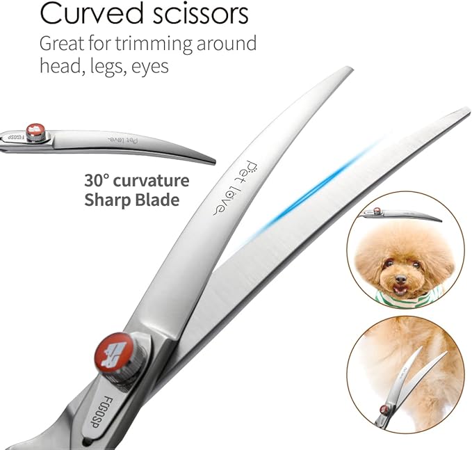 Professional Dog Grooming Scissors Kit Japan 440C Stainless Steel 7 in Curved Thinning Straight Chunker Shears and Comb 5pcs Set for Grooming Dogs Cat Pet