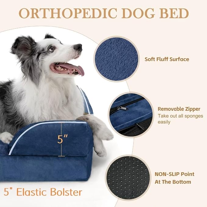 PV Washable Jumbo Dog Bed for Extra Large Dogs, Waterproof Orthopedic Dog Bed, Jumbo Breed Dog Bed Sofa with Removable Cover & Non-Slip Bottom(Jumbo,Navy Blue)