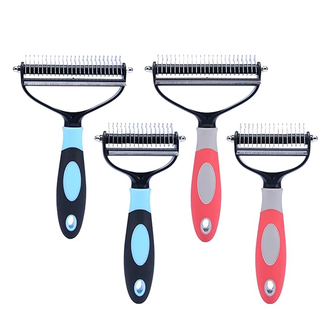 Dog Brush for Shedding,Professional Pet Grooming Tool,2 in 1 Dematting Comb & Undercoat Rake for Long Haired Dogs,Mats & Tangles Removing,Deshedding Tool for Long Haired Cats (large, red)