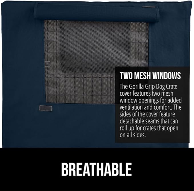GORILLA GRIP Dog Crate Covers Compatible with Amazon Basics Dog Crates, All Sides Open, Privacy Cover Fits 48" Wire Kennel, Breathable Mesh Windows, Light Reducing Puppy Training Cage Topper, Navy