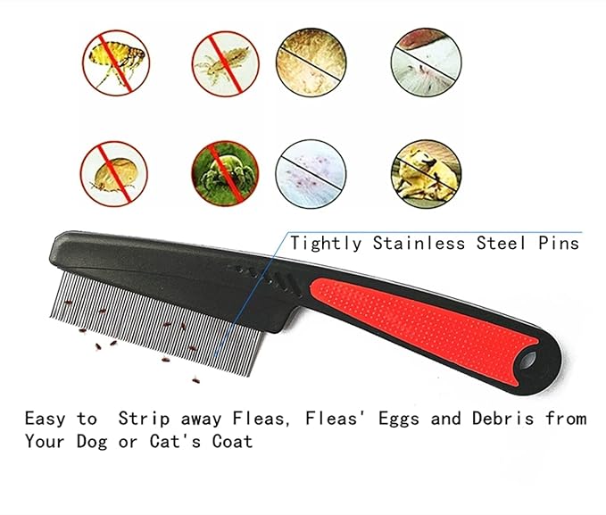 Dog Combs for Grooming, FULLINY 4 In 1 Dog Grooming Comb Set With Flea Comb,Tear Stain Remover For Dogs,Professional Dog Combs,Storage Bag