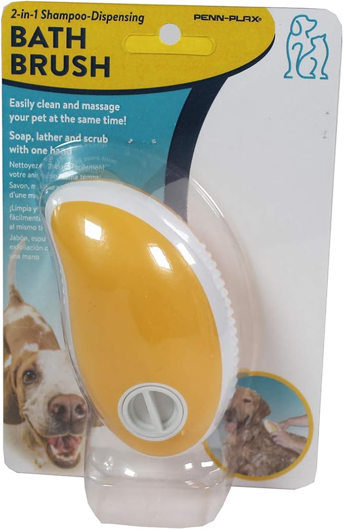 Penn-Plax 2 in 1 Shampoo Dispensing Pet Bath Brush – Soap, Lather, Scrub, and Massage Your Dog or Cat – Safe for All Ages and Breeds