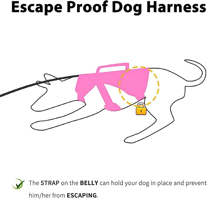 Escape Proof Dog Harness, Escape Artist Harness, Reflective Dog Harness with Handle, Durable,Adjustable Vest for Small Medium Large Dogs Walking, Training, and Running Gear(Rose Red, L)