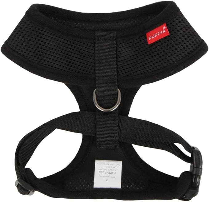 Puppia Soft Dog Harness No Choke Over-The-Head Triple Layered Breathable Mesh Adjustable Chest Belt and Quick-Release Buckle, Black, X-Large