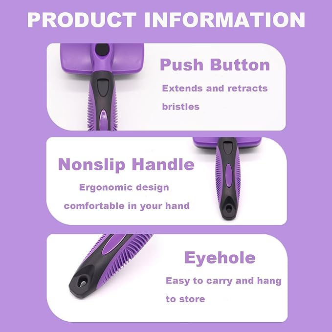 YINGFAN Self Cleaning Slicker Brush for Dogs, Skin Friendly Dog Brush for Shedding, Deshedding Dog Brush for Long Haired and Short Haired Dogs (Purple)
