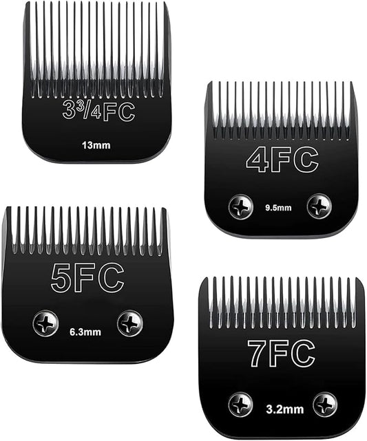 Detachable Pet Dog Clipper Blades,Compatible with Andis, Oster A5, Wahl KM Series Clippers,Made of Ceramic,Black，4PACK (3FC 4FC 5FC 7FC)