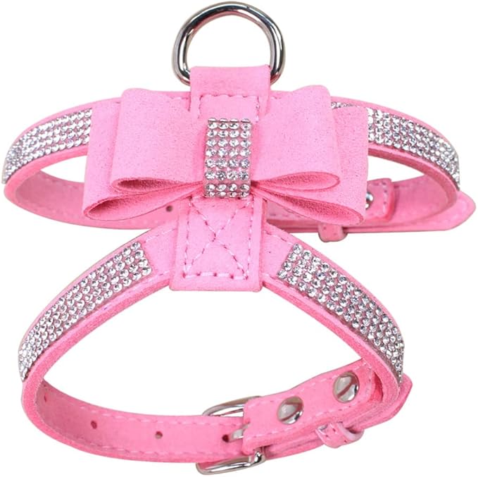 Weimostar Bow Tie Dog Harness Rhinestone Crystal Soft Bling Sparkly Diamond Jewel for XS Small Breed Girls Pet Cat Puppy Female Kitten Pink XS