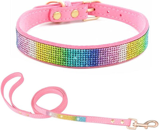 Bling Small Dog Collar Leash Set, Puppy Collar with Rhinestone Crystal Diamond Glitter Female Girls Cat Collars for XXS XS Small Medium Large Dogs Chihuahua Poodle Yorkshire (Camouflage Pink S)