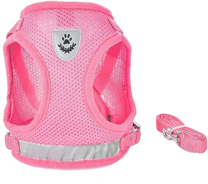 FEimaX Dog Harness and Leash Set for Walking, Soft Mesh Adjustable Easy Control Lightweight Cat Vest Harnesses with Reflective Strips, Escape Proof Small Dogs Cats Vests (Pink, X-Large)