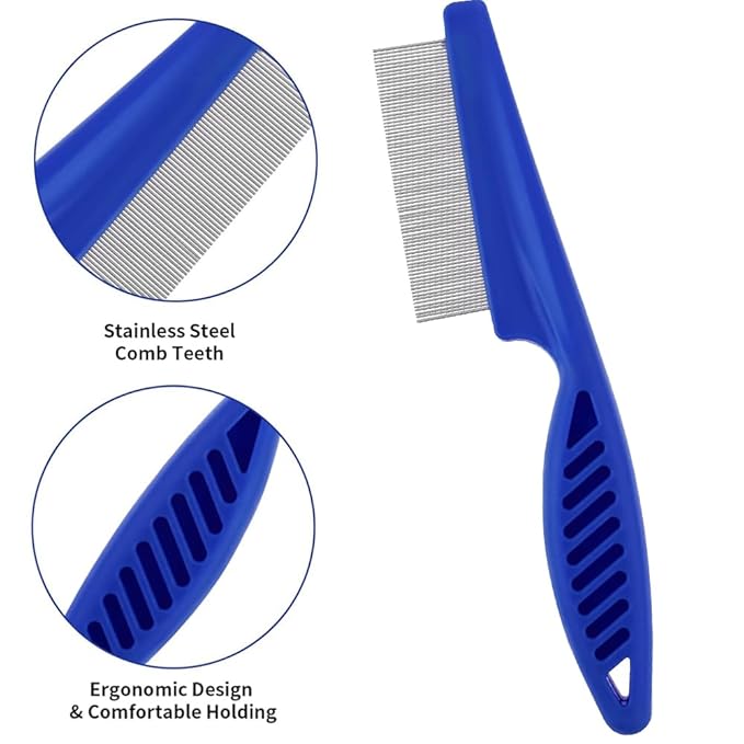 Pet Grooming Comb - 2-in-1 Multifunctional Stainless Steel Comb for Flea, Tear Stain Removal, and Dehairing Dogs and Cats' Face, Paws, and Body