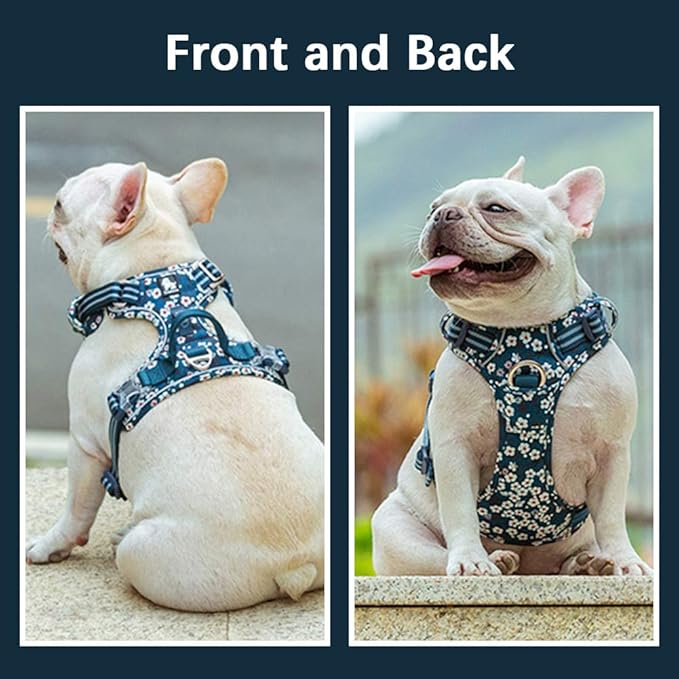 La La Pet® Floral No Pull Dog Harness Reflective Dog Vest Harness with Front & Back 2 Leash Clips and Easy Control Handle for Small Medium Large Dogs 3 Snap Buckles Easy to Put On & Take Off