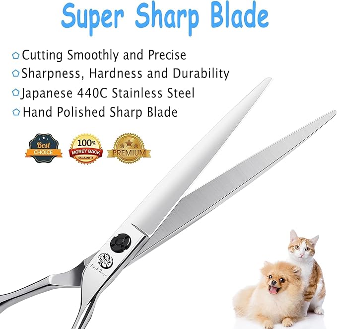 Purple Dragon Dog Scissors 7 Inch Straight Shears for Dogs and Cats Japanese Steel 440C Professional Right-Handed Dog Hair Scissors for Dog Hairdresser and Beginners