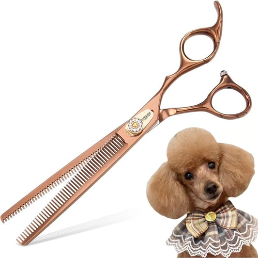 Thinning Shears for Dogs Grooming 7'' Professional Double Sided Dog Thinning Scissors 48 Teeth Blender Shears 25% Thinning Rate Japan 440C(Bronze)