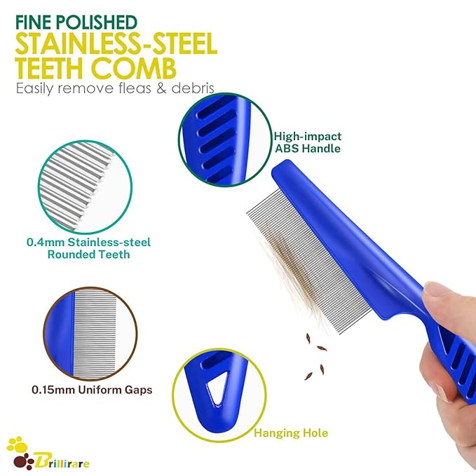3 Pack Dog Grooming Comb, Flea Lice Pet Combs, Stainless Steel Cat Combs with Rounded Teeth, Double Sided Professional Tear Stain Remover, Dematting Tool for Small Medium Large Pets