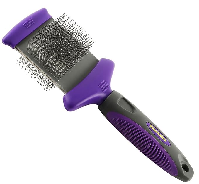 HERTZKO Double Sided Flexible Slicker Brush Removes Loose Hair, Tangles, and Knots, Flexible Head Contours on Your Pet’s Skin - Suitable for Dogs and Cats (Double Sided Brush)
