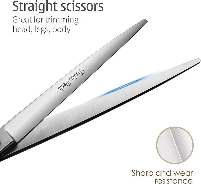 Fenice Peak 3pcs Dog Grooming Scissors Set Straight Thinning Curved Shears Stainless Steel Shears for Pet Grooming Sharp and Durable with Case Suitable for home users and Professional Groomer