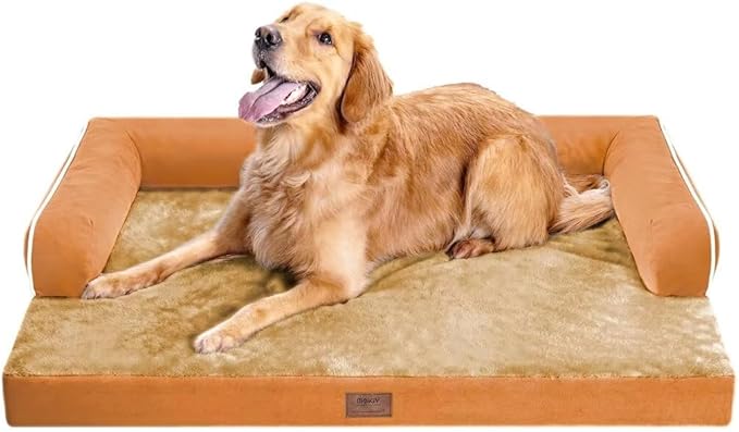 Large Dog Bed Orthopedic Washable, Orthopedic Dog Beds for Large Dogs, Washable Cover Removable Bolster and Non-Slip Bottom Large Pet Beds, XL XLarge Extra Large Dogs - Orange Dog Bed